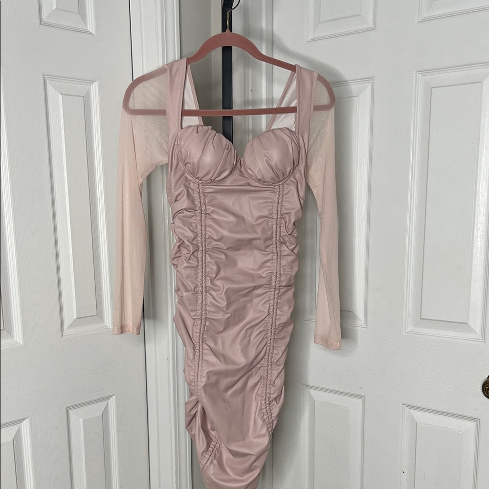 Elegant Pink Ruched Women's Dress